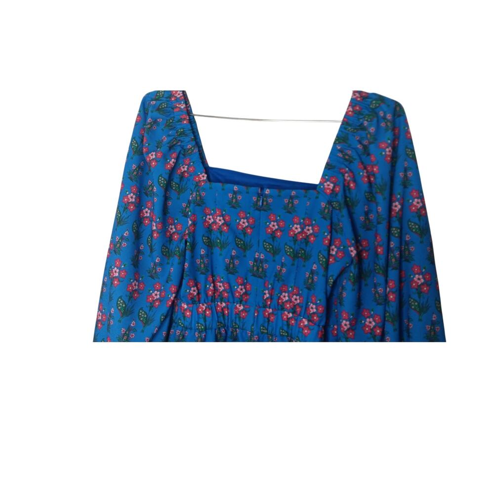 New with Tags RHODE Mina Draped Floral Mini Dress XS Blue Puff Sleeve Ruched - Picture 11 of 16